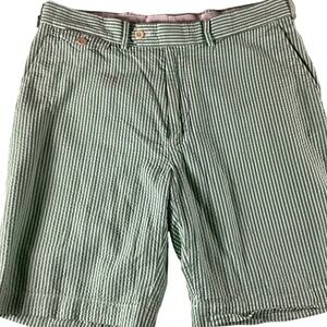 Polo Golf Ralph Lauren Mens Green White Seersucker Striped Shorts Size 33 Cotton
